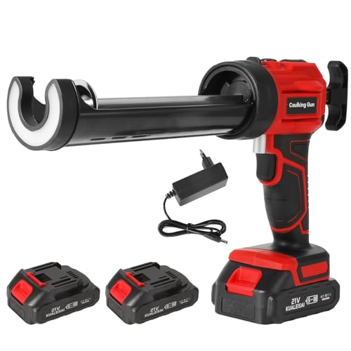 Pistolet Silicone, Pistolet à Colle Sans Fil 18V, Pistolet Silicone Electrique 300 Ml, Pistolet à cartouche electrique avec Lumière LED, Pistolet Silicone 4...