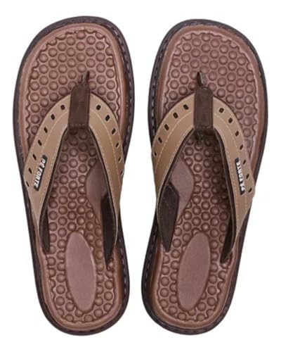 Chinelo Masculino Anatômico Ortopédico Antistress em Couro (Marrom, BR, Adulto, Numérico, 44)