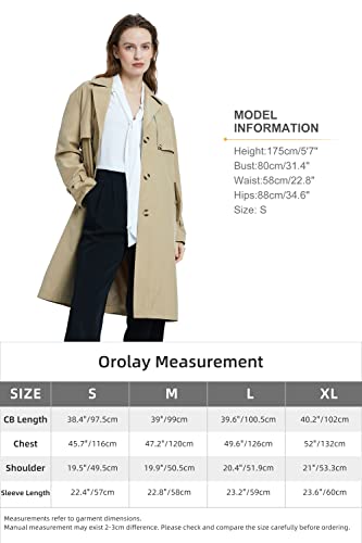 Orolay Women's Single Breasted Trench Coat Long Windbreaker Button Coat Slim Fit Jackets With Belt Khaki L #TOP5