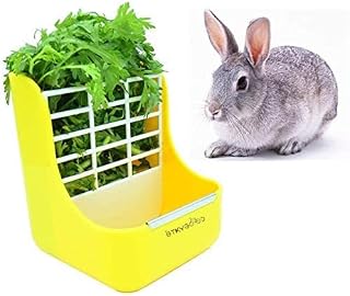2 in 1 Food Hay Feeder for Guinea Pig, Rabbit Feeder, Indoor Hay Feeder for Guinea Pig, Rabbit, Chinchilla, Feeder Bowls Use for Grass & Food (Yellow)
