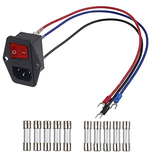 EPLZON 3D imprimante Arcade Interrupteur d'alimentation 10 A 250 V Prise d'alimentation avec fusible 5 A 10 A Câble d'extension 18 AWG 3 broches IEC320 C14...
