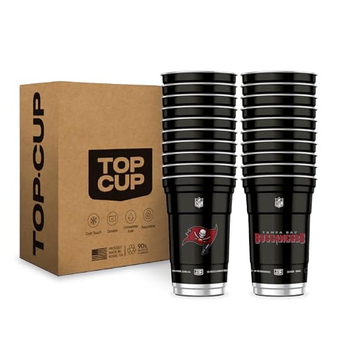 Top Cup NFL Tampa Bay Buccaneers 20 oz Reusable Aluminum Cups 20 Count | Officially Licensed, Durable, Reusable & Recyclable, Made in USA