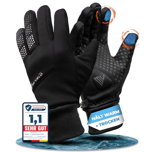 MIVELO Fahrradhandschuhe Herren & Damen - Wasserabweisend & mit Ergo-Pad I Touchscreen fähige Handschuhe I Winterhandschuhe & Übergangshandschuhe I Gloves - VELORIDER (Schwarz, XXL, Winter)