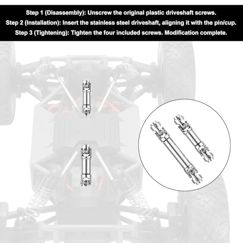 2stk Edelstahl Antriebswellen für 1/30 Axial SCX30 Upgrades, Hochbelastbare Metall Antriebswellen Ersatz mit Schrauben Maßstabsgetreue RC Crawler Antriebsstrang Teile und Zubehör