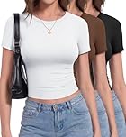 TNNZEET 3 Pack Women's Y2K Basic Top Going Out Crop T Shirt UK Short Sleeve Crew Neck Clothing for Fashion（HBTK，M）