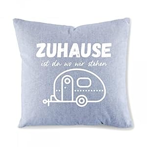 Wohnwagen süß Klassik Kissenbezug Grau Vintage Sofa Kissen Bezug ohne Füllung Vintage Jeans Grau schwarz 40 x 40 cm…