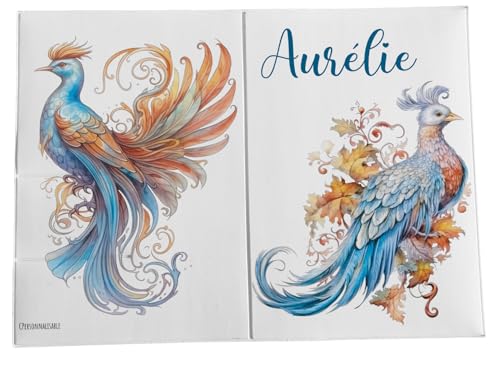 Porte ordonnance motif Paon Oiseau Lyre pour ranger ordonnance, carte vitale, carte mutuelle, rangement dossier médical ref C1012 (Marine) – vue 2