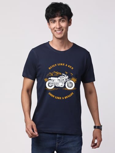 Image of ADRO Men's Royal Bike Design Printed 100% Cotton T-Shirt - Regular Fit, Printed T-Shirts for Men