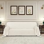 PureFit Geometric Jacquard Throw Sofa Cover - Textured Soft Washable Decorative Couch Covers for 3 Cushion with Tassels Furniture Protector for Pets, Kids (X-Large, Ivory) - Image 2