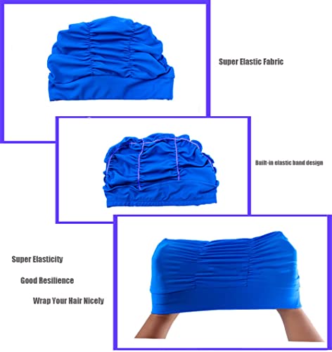 Fabric Swimming Cap Pleated Swimming Hat Women Swim Cap for Long Hair Elastic Turban Cancer Headwear Bathing Shower Cap for Swim Pool Beach Spa Travel Holiday - Image 4