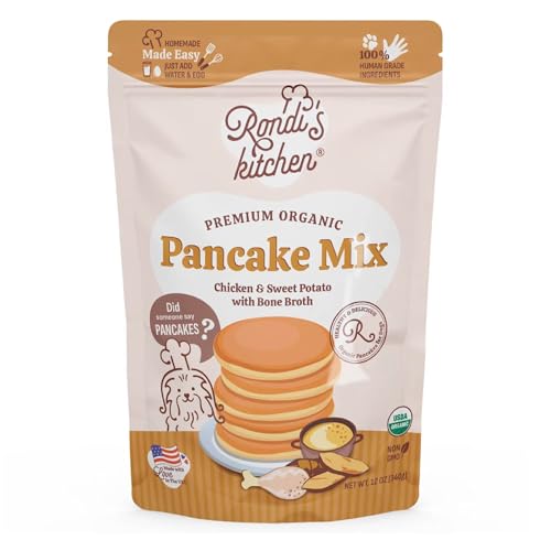 Rondi's Kitchen Organic Dog Pancake Mix - Natural Healthy Treat for All Dogs - Superfood Snack Made with Human-Grade Ingredients - Makes About 38 Pancakes - Chicken & Sweet Potato with Bone Broth