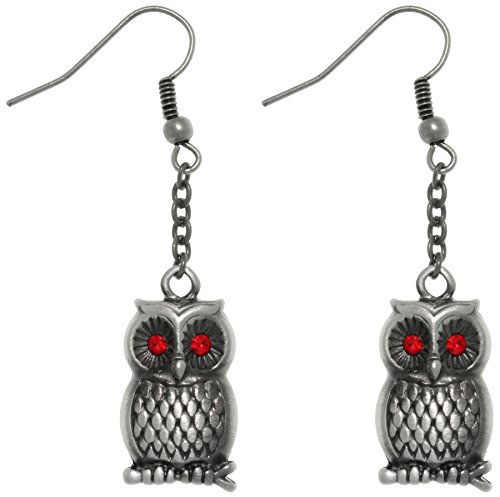 Jewelry Trends Pewter Barn Owl with Red Crystal Rhinestone Eyes