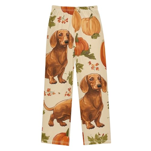 Dachshund Pumpkins Boys Long Pants Soft Trousers Elastic Waist Kids Lounge Bottoms with Pockets S-XL