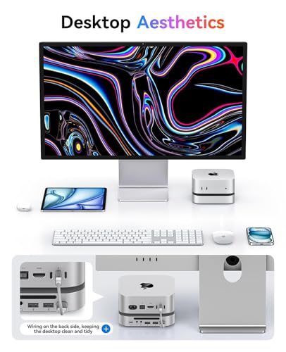 Image of ORICO MiniLink 40Gbps Laptop Docking Sation Stand for Mac mini M4 with M.2 NVMe SSD Enclosure Up to 8TB(SSD NOT Included), USB4 Hub, 2X USB-A(480Mbps), Audio I /O Aluminum-M45P