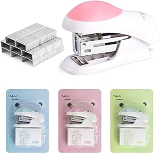 ASTARON Mini Effortless Desktop Staplers with 400 Standard 26/6 Staples, 2-24 Sheet Capacity, Includes Built-in Staple Remover, Cute Stapler Gift for Student and Office Use, 3 Colors Options