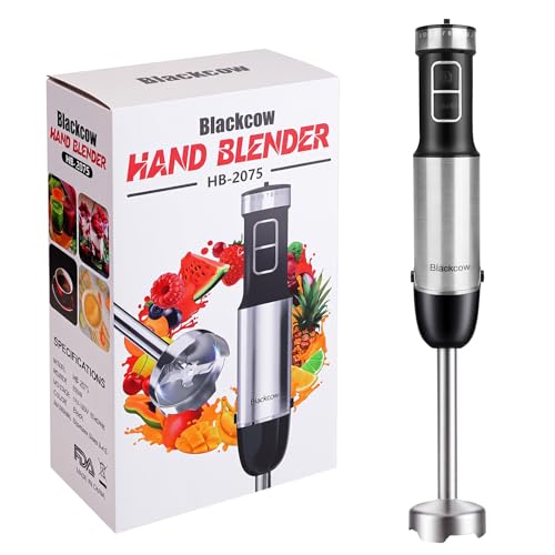 Blackcow Immersion Blender Handheld, 800W Powerful Electric Hand Blender with Titanium Alloy Blades, 12 Speeds & Turbo, Electric Hand Mixer for Smoothies, Soups, Baby Food and Purees
