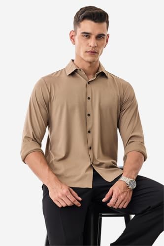 Image of SNITCH Men Casual & Semi-Formal Shirt | Regular Fit Full Sleeve Point Collar Solid Design | Premium Nylon Blend Breathable & Stretchable Fabric for All Day Comfort