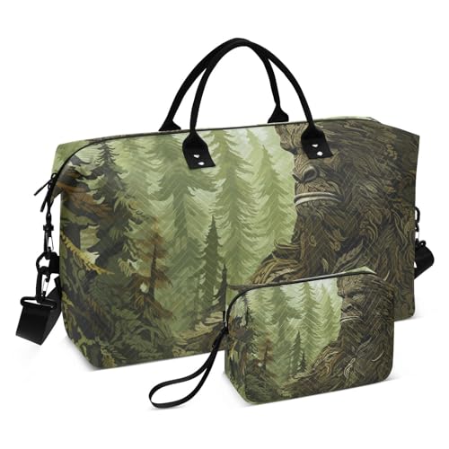 Large Travel Duffel Bag, Woods Sasquatch Sports Tote Gym Bag, Shoulder Weekender Overnight Bag for Women Men, Carry On Luggage with Toiletry Bags