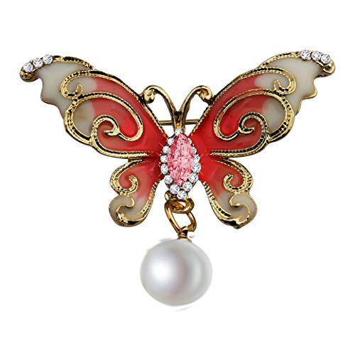 Image of FEELMEM Crystal Rhinestone Butterfly Brooch Pin Blue Color Butterfly Brooches for For Women Girls Wedding /Banquet /Birthday Party (Pink pearl)