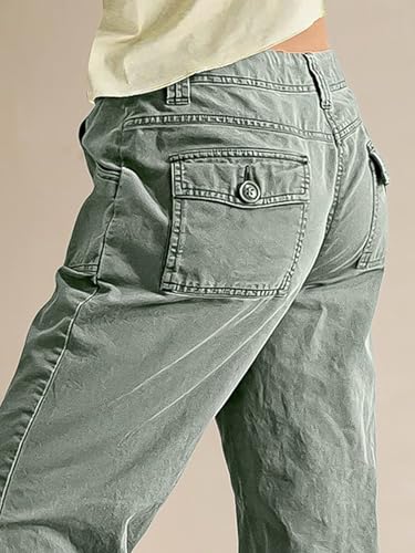 Flamingals Straight Leg Pants for Women Mid Rise Casual Drawstring Solid Patch Pocket Bootcut Pants3