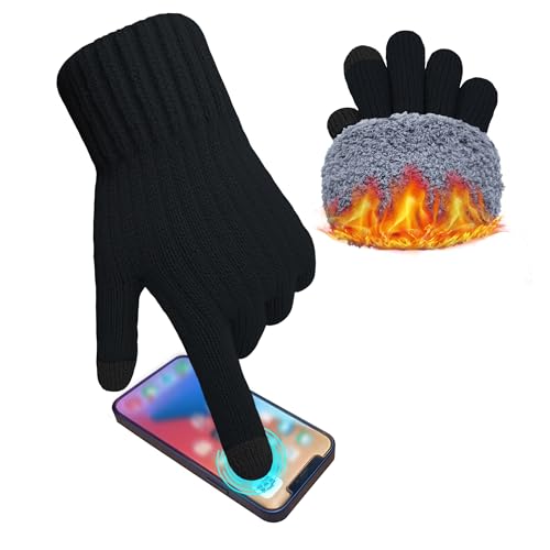 ehsbuy Winter Gloves Men Wool Fleece Lined Thermal Touch Screen Warm Knit Gloves Gift for Running Ski Outdoor