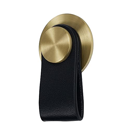 Triumph Hardware Leather Drawer Knob Pull Handle – Premium Faux Cabinet Pulls Set of 6 for Wardrobe,Kitchen,Bathroom Easy Installation Modern and Simple Strap,Brass Black, L63xW36xH7.5mm