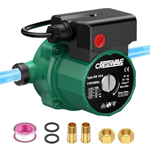 Image of CrestWave Hot Water Recirculating Pump, 93W 110V Water Circulation Pump for Water Heater, 3-Speed-Control Durable Hot Water Pump for Domestic Electric Water Heater System