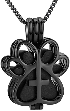 Pet Paw Print Cremation Jewelry for Ashes Urn Pendant Keepsake Memorial Urn Necklace for Pet’s Cat Dog’s Ashes for Men Women
