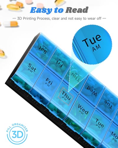 Image of Extra Large Pill Organizer 2 Times a Day, Weekly XL AM PM Pill Case, 7 Day Pill Box Twice a Day, Oversized Daily Medicine Organizer for Vitamins (Blue)
