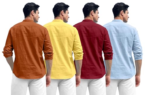 Image of Zombom Combo of Men's Solid Cotton Polyester Blend Full Sleeve Mandarin /Chinese Collor Straight Kurta Shirt (Pack of 4)