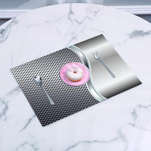 EYLOZS Tovagliette Lavabili,Set di 4 Tovagliette Colazione in PVC,Antiscivolo,Resistenti al Calore,per Tavolo da Cucina,Sfondo grigio e do con altoparlante a griglia quadrata in primo piano,45x30cm