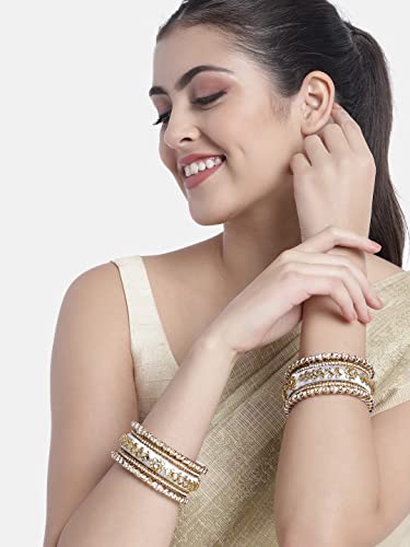 Aheli Ethnic Handmade Silk Thread Faux Stone Studded Bangle Set Chuda Indian Wedding Wear Fashion Jewelry For Women(White) #TOP2