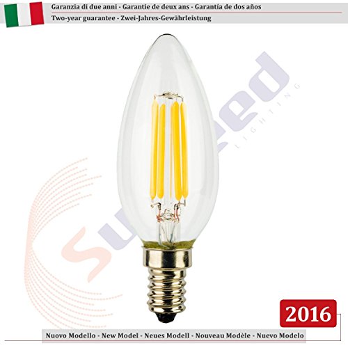 SUNSEED 4 X E14 4W (Equivalent to 40W) Sapphire Filament LED Candle Light Bulb C35 Warm White 2700K, Pack of 04 - Warm White 2700k - Image 3