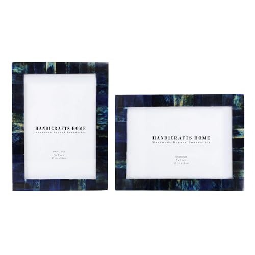 Handicrafts Home Handmade Bone Inlay Blue Picture Frames, Set of 2, 5x7
