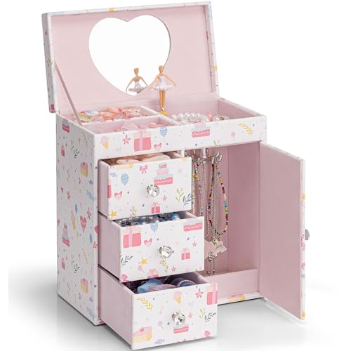 Vlando Musical Jewelry Box for Girls, Large Kid Music Box with Ballerina for Birthday Bedroom Decor, 4 Layer Girl Jewelry Gifts for Girls Kids - Fantasy