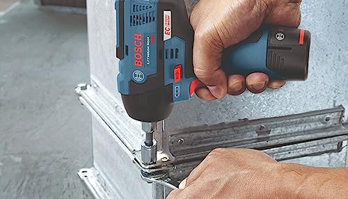 Bosch PS82-02 12V Max EC Brushless 3/8 In. Impact Wrench Kit - Compact, Lightweight, 85 Ft.-Lbs. Max Torque, Two Speed Settings, LED Light Ring, Includes Batteries, Charger, Belt Clip, Carrying Bag by Bosch - Used condition - Image 4