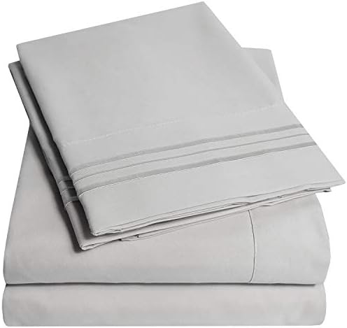 1500 Supreme Collection Full Sheet Sets Light Gray Silver - Luxury Hotel Bed Sheets and Pillowcase Set for Full Mattress - Extra Soft, Elastic Corner Straps, Deep Pocket Sheets, Full Silver