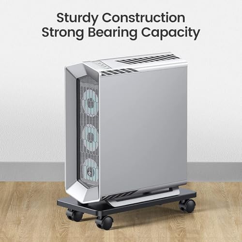Soporte móvil para CPU, soporte de torre PC con ruedas bloqueables, soporte de acero para PC bajo escritorio miniatura 5