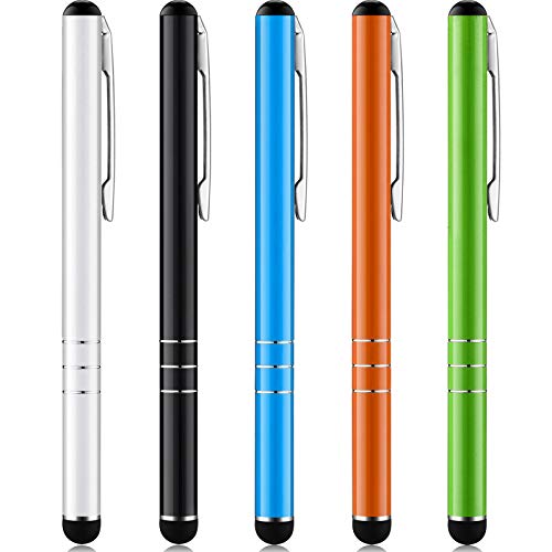 5 Pieces Slim Stylus Pen Universal Capacitive Touch Screen Stylus for Tablets and Cell Phones, White, Black, Blue, Orange, Green