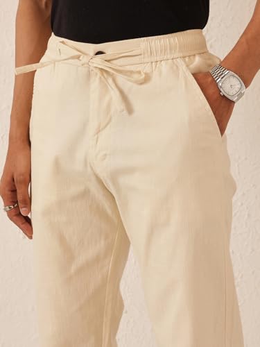 Image of Majestic Man Men's Premium Linen Blend Pants | Lightweight Fabric | Elastic Waist with Drawstring | Regular Fit | Side, Back Pockets | Perfect for Casual, Holidays & Travel