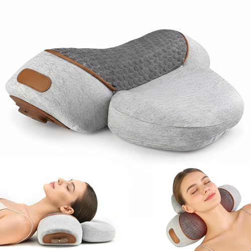 Neck Massager 3-in-1 Neck Massagers Pillow with Heat Vibration & Airbag Traction 3D Ergonomic Neck Shoulder Massager Pillow for Muscle Relax Cervical Support Massage for Home Office