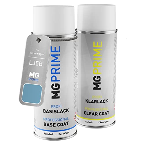 MG PRIME Autolack Sprühdosen Set für Volkswagen VW LJ5B / F1/N7 Eisblau/EIS Blue Basislack Klarlack Spraydose 400ml
