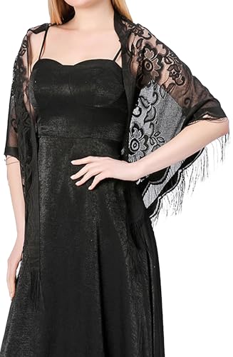 Shawls and Wraps for Evening Dresses, Women Lace Crochet Triangle Shawls 1920s Accessories Formal2