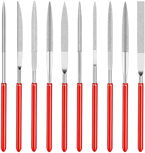 Image of 10 Pcs Mini Diamond Needle File Set – Precision Modelling Files for Jewellers – Round, Flat & Triangular Tools for Metal, Resin, Plastic & Miniatures – 2 x 100mm