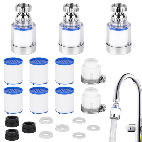 Prmape 11 Piezas Filtro de Agua para Grifo, 3pcs Filtro de Agua de Grifo 360°+6pcs Filtro de Algodón Pp+2pcs Adaptador, Universal Ecogrifo con Filtro Purificador de Agua para Fregadero Cocina Baño
