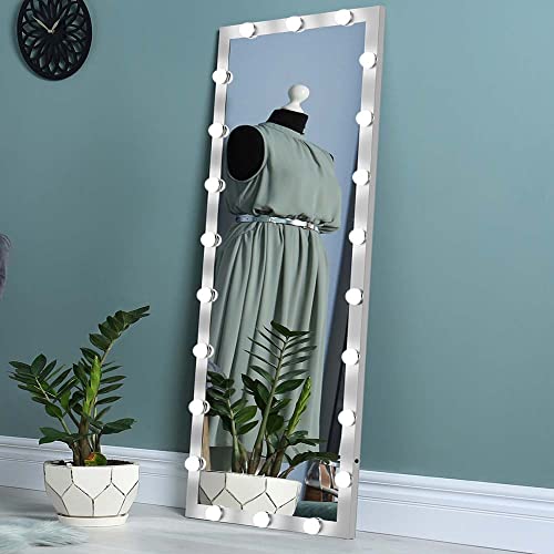 Full Length Mirror With Lights, 63" X 24" Led Lighted Vanity Mirror Full Body Mirror With Lights Free Standing Bedroom Floor Mirror With 22 Bulbs Wall Mirror Long&Tall (Silver) #TOP2