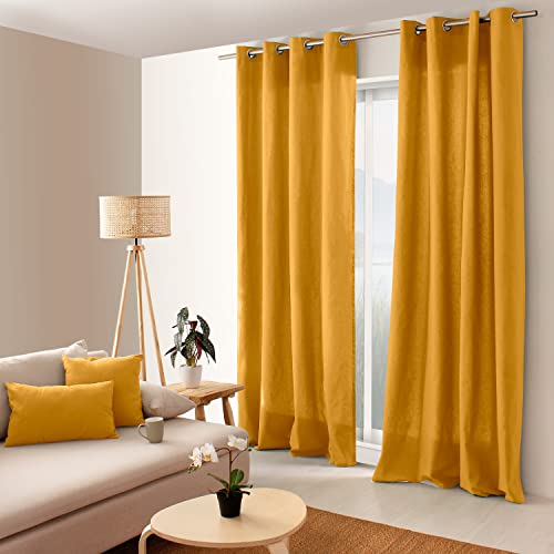 ED ENJOY HOME Rideau avec Œillets argentés, 135x240cm, Jaune Moutarde, 100% Coton, Tissu Certifié Oeko-TEX, Collection Panama