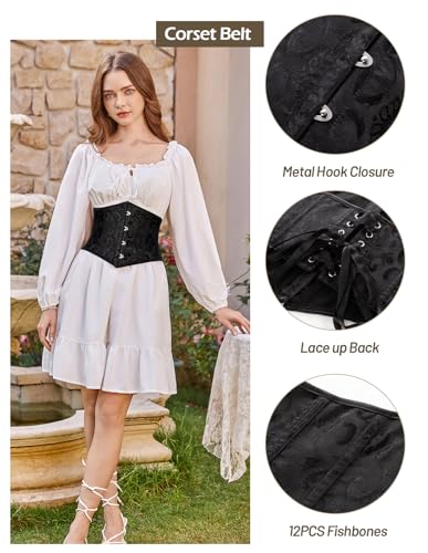 Image of Scarlet Darkness Corset Belt for Women Fishbone Wide Corset Pirate Belt | Fishbone Support, Front Buckle, Lace Up Back, Goth Renaissance Costume Accessory