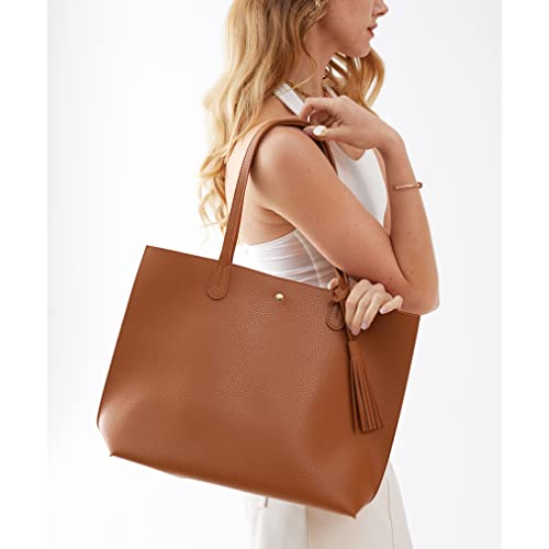 Image of Minimalist Clean Cut Pebbled Faux Leather Tote Womens Shoulder Handbag