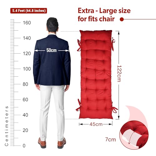 Image of Kuber Industries 18x48 Inch Microfiber Comfy Long Rocking Chair Pad /Floor Cushion with Ties | Comfortable Sitting Large Pillows Seating for Adults | Maroon